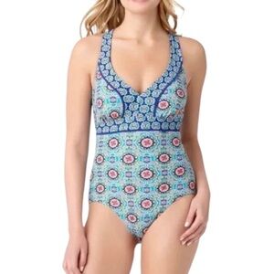 Catalina Garden Medallion Print Crossback One‑Piece Swimsuit